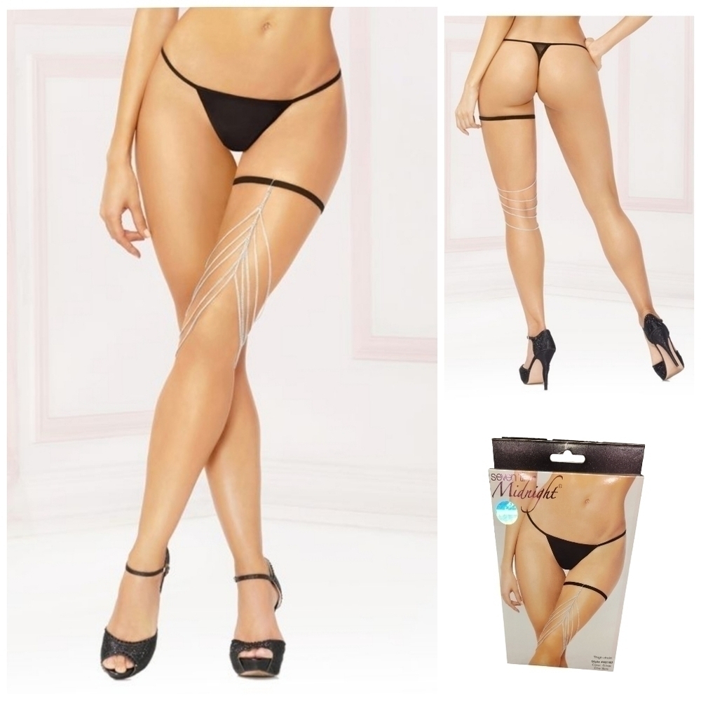 Seven til Midnight Silver Multilayered Thigh Chain With Elastic, O/S, NIB